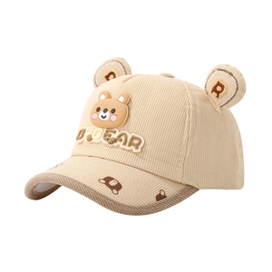 Corduroy baby baseball cap with bear ears and embroidery for toddlers aged 2-5