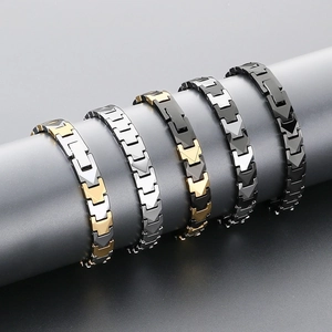 Men Tungsten Steel Magnetic Bracelet Healthy Germanium Stone Geometric Link Chain Punk Style Fashion Accessory