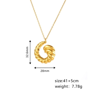 Golden croissant twist round pendant necklace with mirror finish on white background