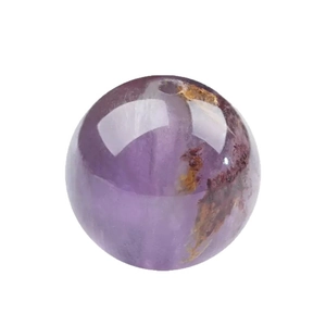 Spherical natural purple phantom crystal bead with brown inclusions for jewelry making