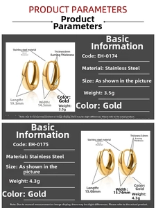 Size specifications and weights for gold stainless steel round earrings model EH-0174/0175