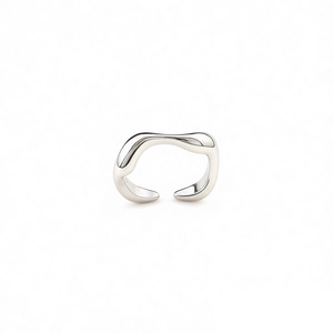 Minimalist 18k gold plated irregular wavy open ring with high polish silver finish
