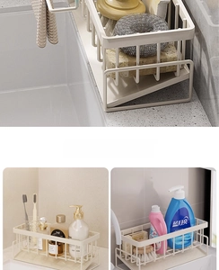 Detail of off-white multi-functional drain rack with mesh design in diverse home settings