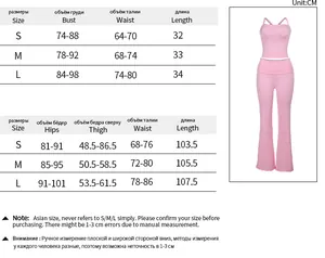 Detailed size chart for sexy slim fit solid color camisole and pants set in CM units