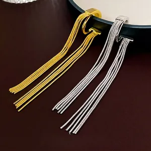 Elegant Copper Long Tassel Ear Cuff Non Pierced Metallic Snake Chain Wrap Earrings For Women Korean Fashion Style