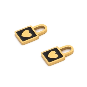 Pair of vintage gold and black heart lock charms for stainless steel jewelry making