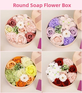 Soap flower gift boxes in four colors with roses, carnations and ribbon bows