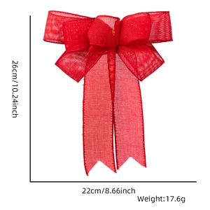 Detailed size specifications for the large red burlap Christmas bow 22cm x 26cm