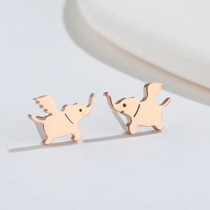 Boucles d'oreilles éléphant volant mignonnes en acier inoxydable or rose