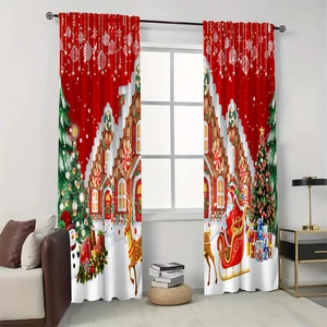 Tende natalizie dettagliate con Babbo Natale, renne e motivi di case di pan di zenzero
