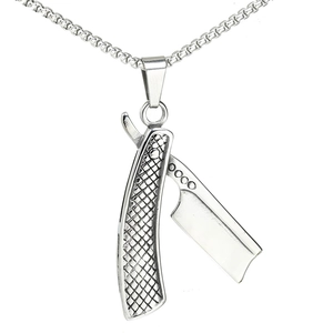 Vintage stainless steel barber razor pendant necklace with silver box chain for men