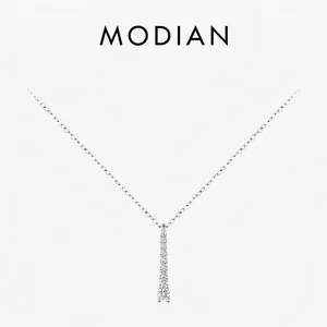 Moissanite 925 Sterling Silver Vertical Bar Pendant Necklace Minimalist French Style Y-Shaped Tassel For Women