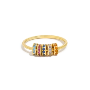 S925 Sterling Silver Gold Ring with Five Rotating Colorful Zircon Beads for Anxiety