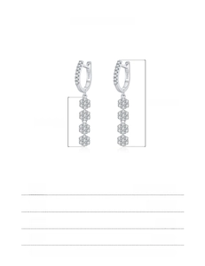 Detailed view of S925 sterling silver flower drop earrings with 35mm length measurements