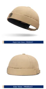 Dettaglio del cappello miki kaki con ricamo e cinturino regolabile vista laterale
