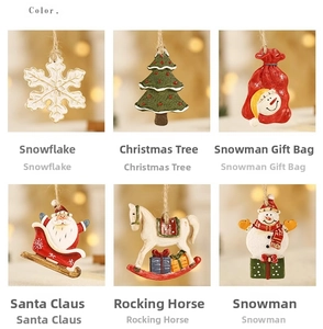Detail view of 6 hand-painted resin Christmas ornaments with 3D texture and hanging cords