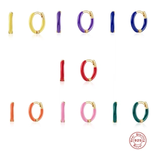 Colorful Enamel Hoop Earrings For Women With 925 Sterling Silver Earring Post Gold Plated Small Round Geometric Jewelry
