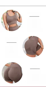 Détails de l'ensemble yoga sans couture taupe avec texture nid d'abeille et effet push up
