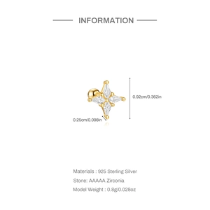 Detailed size and specs of the gold star 925 silver stud earring with AAAAA zirconia