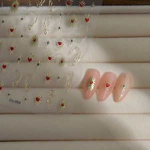 Autocollants d'ongles adhésifs avec cœurs rouges et étoiles dorées pour manucure DIY