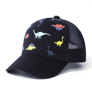 Cappellino da baseball nero per bambini con stampa di dinosauri e rete traspirante