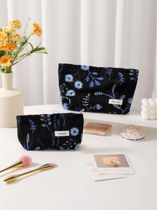 Embroidered Floral Makeup Bag Canvas Cosmetic Organizer Portable Travel Toiletry Pouch Zipper Handbag For Women Elegant