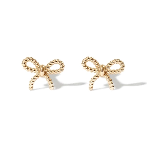 Elegant 925 sterling silver bow knot stud earrings with golden rope texture design