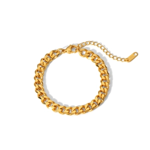 Classic 18K gold plated stainless steel Cuban link bracelet with adjustable lobster clasp