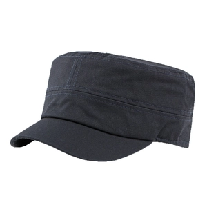 Klassische schwarze Baumwoll-Military-Cap mit gebogener Krempe und Twill-Stoff
