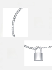 Macro shot of S925 sterling silver padlock pendant with hand-set cubic zirconia stones