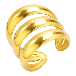 Minimalist 304 stainless steel gold layered open ring with elegant curved lines design