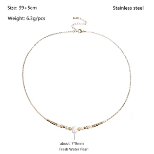 Detailed specs of stainless steel necklace with a 7x8mm fresh water pearl pendant
