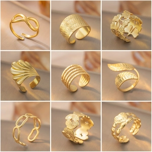Stainless Steel Ring Vintage Adjustable Open Band Heart Ginkgo Leaf Infinity Butterfly Fashion Jewelry For Women Men