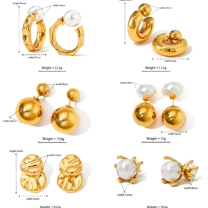 Set of six gold-plated stainless steel pearl earrings in various elegant shapes