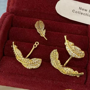 Feather Stud Earrings With Silver Earring Post Copper Zircon Inlaid Luxury Unique Design Elegant Jewelry For Women