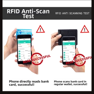 Detail showing RFID signal penetration through a standard carbon fiber wallet