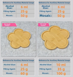 Bamboo flower coaster DIY kit material guide with mosaic glue and grout dosage chart