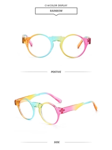 Front and side views of C14 retro round rainbow gradient plastic sunglasses frames