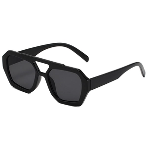 Retro black irregular double bridge sunglasses with chunky oversized hexagonal frames