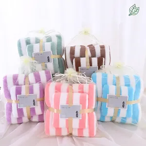 Towel And Bath Towel Coral Fleece Wide Striped Super Absorbent Soft Thick Gift Wrap Bathroom Home Spa