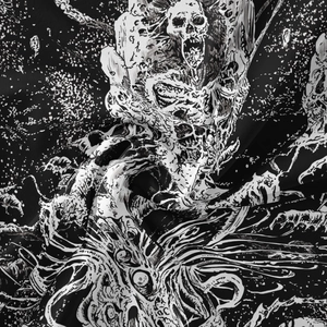 Detailed view of bohemian skull tapestry featuring gothic black and white print fabric