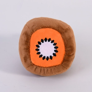 Jouet en peluche kiwi pour chien avec couineur et texture extérieure brune durable