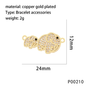 Detailed size chart of gold plated elephant charm for bracelets with zircon accents