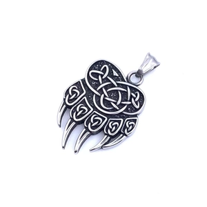 Vintage Celtic knot bear claw pendant in titanium steel with retro punk silver finish