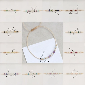 Adjustable natural stone zodiac bracelet collection with unique horoscope gift cards