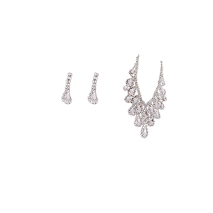 Elegant silver necklace and teardrop crystal earrings set for bridal formal wear