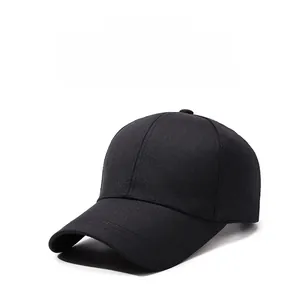 Close-up of black cotton baseball cap showing side sport embroidery and twill texture