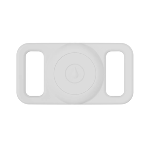 Close-up of a white silicone waterproof Airtag tracker holder for pet collars