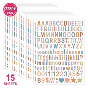 Detail of 15 sheets containing 2280 pieces of Morandi colored alphabet stickers set