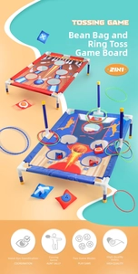 Detail of 2-in-1 indoor and outdoor tossing game with target boards, bean bags and rings